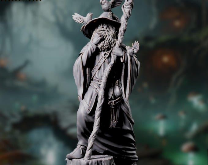 Druid Hermit Miniature: Forest Sage with Birds - Primal Collectibles