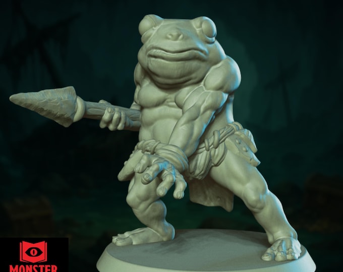 Swamp Bullywug Mini | Amphibian Tribal Warrior Miniature for Swampland or Marsh Encounters | By Monster Atlas