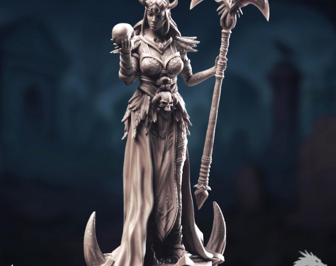 Demon Warlock Mini | Fiend Pact Sorcerer Miniature | Female with Skull Staff | DM Stash