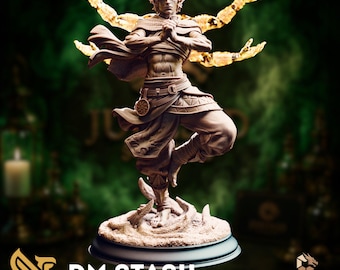 Open Hand Monk Miniature | Warlock Sentinel Mini | Elf with Ethereal Golden Arms Raised | By DM Stash
