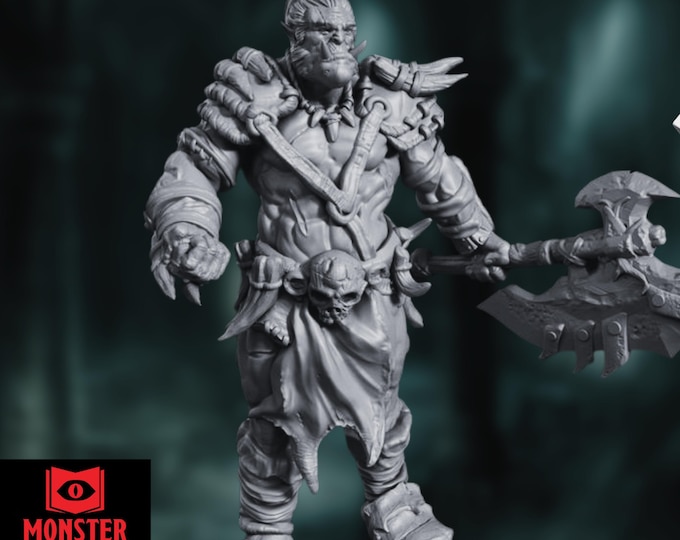 Savage Orc Barbarian Warlord Miniature for Fantasy TTRPGs - Unpainted Mini DM Stash