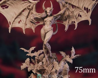 Succubus Resin Model Kit | Gothic Demon Queen, Spiked Wings (75mm & 140mm) | Nerikson