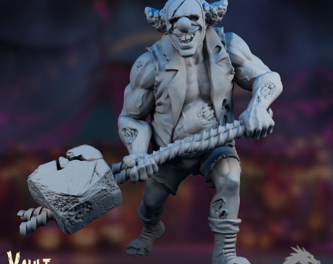 Zombie Strong Man Clown | Undead Hammer Freak Miniature | By VaultZ