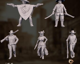 Frontier Characters Miniatures | Gunslinger, Lady and Ronin Set | Western Diorama Figures | Eskice Miniatures