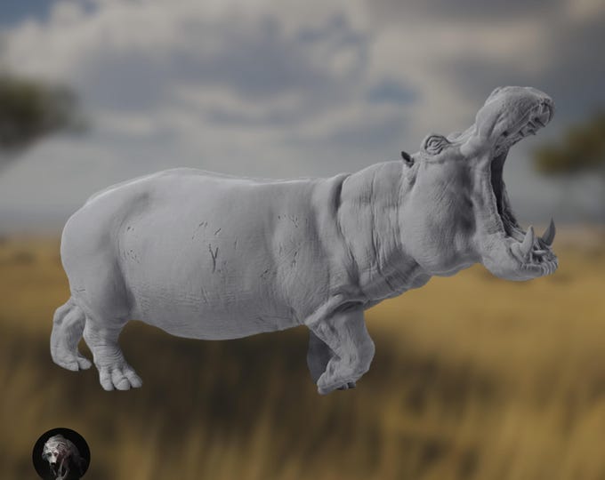 Hippopotamus Miniature | Open-Mouth Hippo Statue | African Wildlife Display | By Animal Den Miniatures