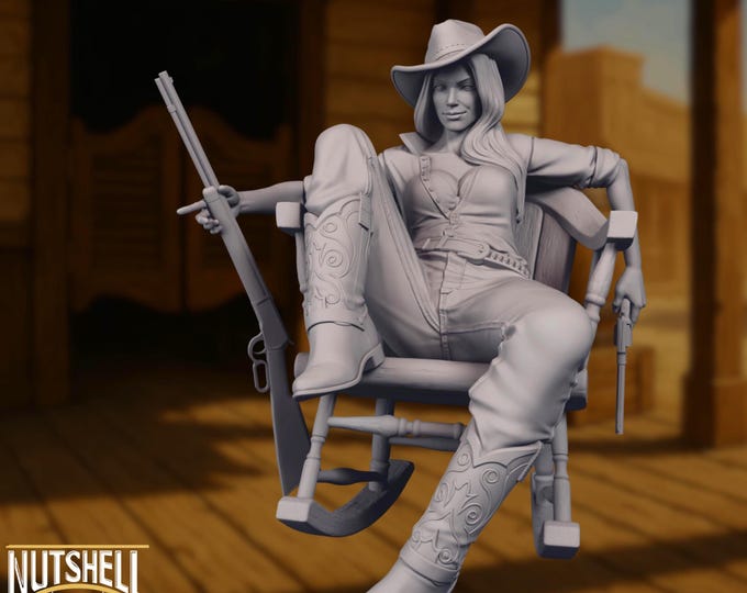 Cowgirl in Rocking Chair SFW/NSFW Miniature | Western Gunslinger Model | 1:20 Scale Resin Kit by Nutshell Atelier