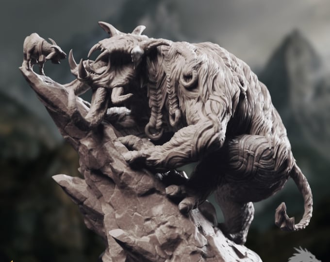 Horned Beast Mini | Wilderness Monster Miniature | Savage Mountain Predator | By DM Stash