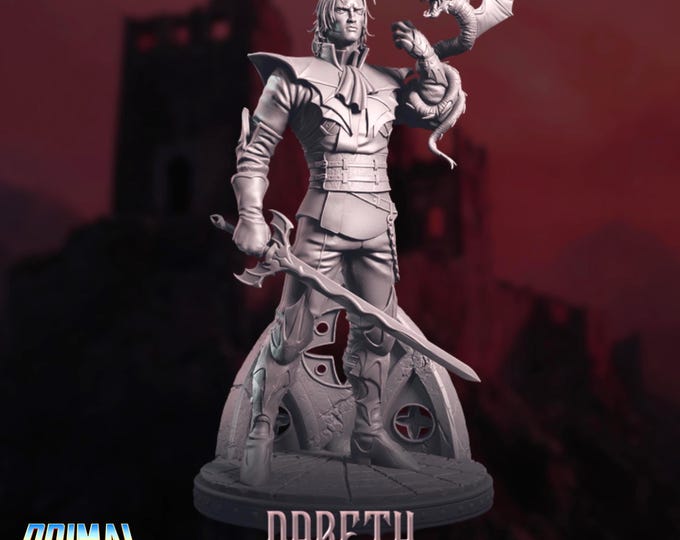 Vampire Noble Mini | Human Hexblade with Dragon Familiar Miniature | Aristocrat with Sword | By Primal Collectibles