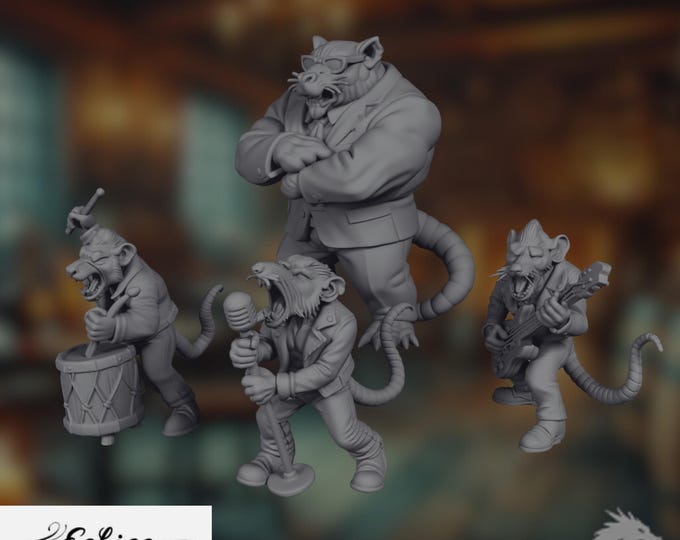 Rat Band Miniature Set | Singing Rat Musician and Ensemble | By Eskice Miniatures
