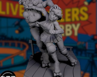 Roller Derby Brawler Mini | NSFW Skater Fight Diorama | Female Combat Scene by Gaz Minis