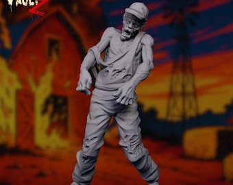 Farmer Zombie Mini | Infected Villager in Overalls Miniature | Barnyard Horror | By VaultZ
