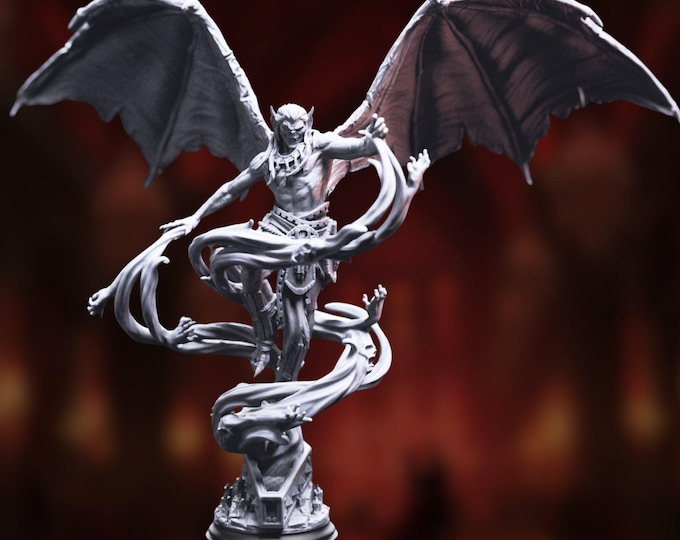 Winged Vampire Miniature | Bat-Form Undead Sorcerer | 32mm 75mm High Detail Resin Gothic | By DM Stash