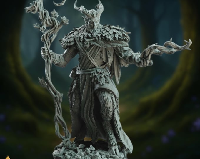 Druid Satyr Fey Court Ruler Mini | Feywild Warlock with Nature Staff Miniature | By DM Stash