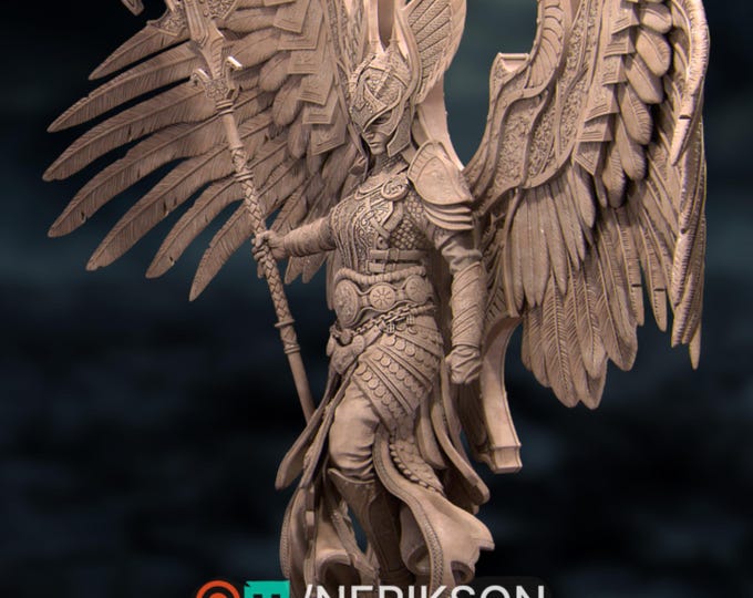 Epic Angel Warrior Premium Model Kit | Armored Celestial Statue with Wings & Imps Diorama | 75mm 140mm | By Nerikson