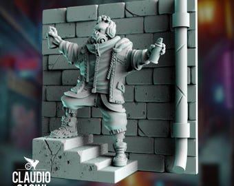 Cyberpunk Graffiti Mini | Street Rebel Urban Operative for Sci-Fi Post-Apocalyptic Games | By Claudio Casini Art