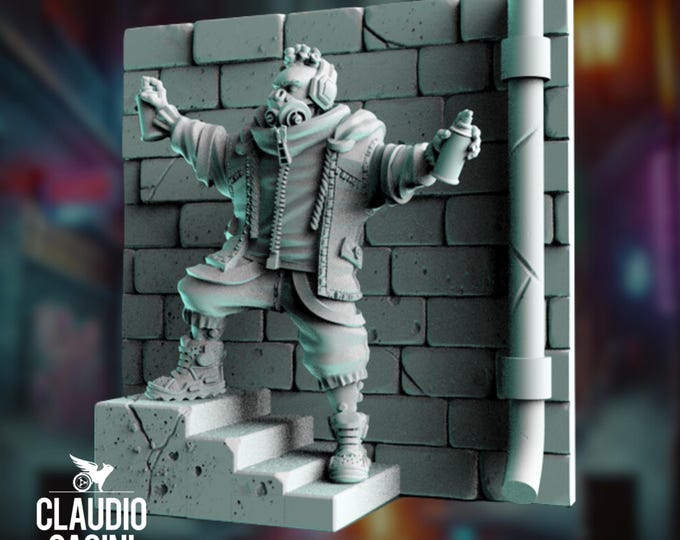 Cyberpunk Graffiti Mini | Street Rebel Urban Operative for Sci-Fi Post-Apocalyptic Games | By Claudio Casini Art