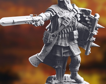 Armored Gunslinger Miniature | Human fighter with Bayonet Mini by DM Stash