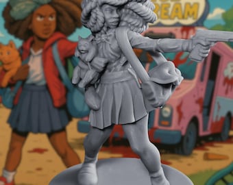 Zombie Survivor Girl Miniature: Pistol, Kitten, Urban RPG - By Vaultz