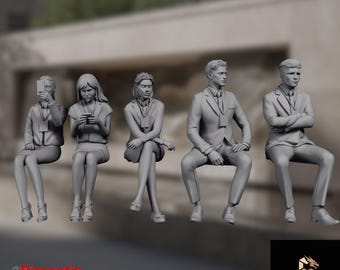 Sitting People Mini | Men and Women Miniatures | Bench Scene Figures by 3Dimontis