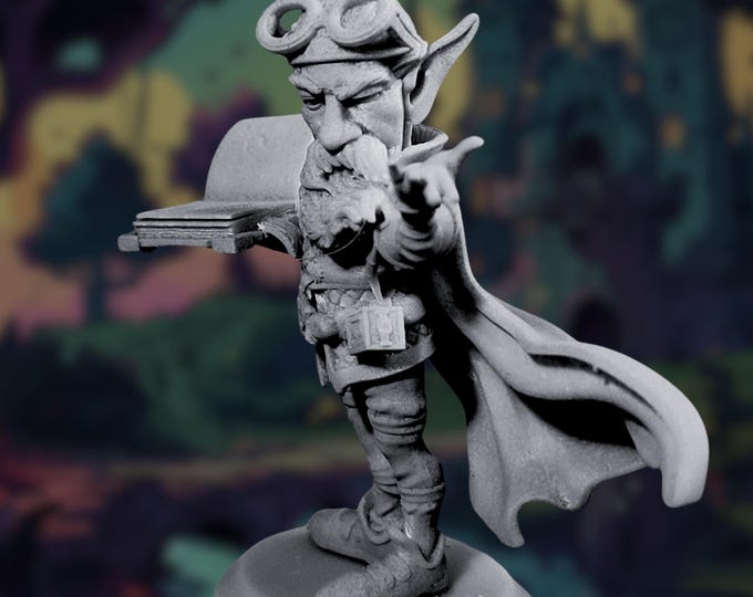 Gnome Wizard Mini | Male Gnome Artificer Miniature | Gnome NPC Librarian Miniature | By Nerikson