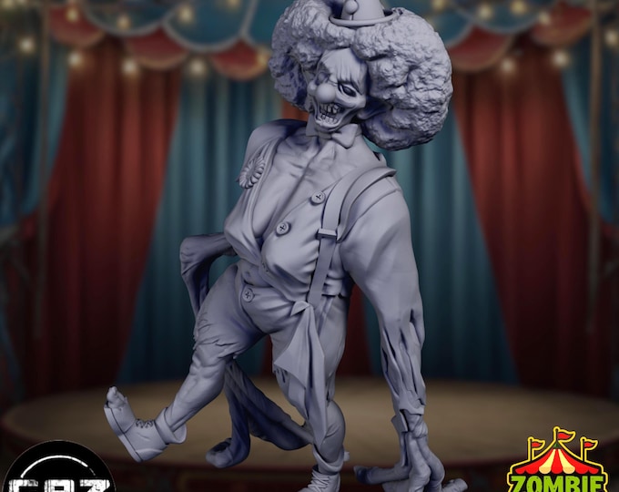 Gangly Zombie Clown Mini | Undead Circus Performer Villain NPC | Horror Carnival Miniature | By Gaz Minis