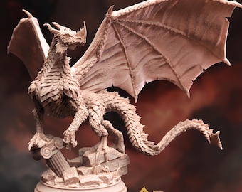 Huge Scale Black Dragon Miniature | Perched Dragon Final Boss Mini | By DM Stash