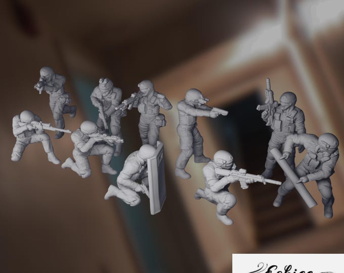 SWAT Team Resin Miniatures | 15mm-32mm Tactical Models | By Eskice