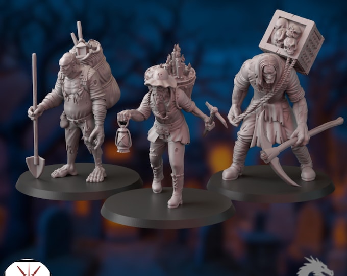 Grave Robber NPC Minis | Cemetery Looters Miniature Set | Shovel and Pickaxe Criminals | By Crosslances