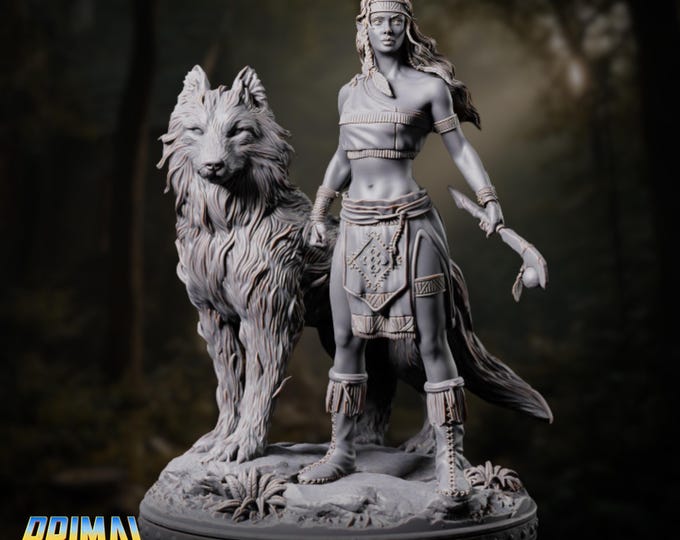 Beast Master Ranger Miniature | Female Circle of the Shepherd or Land Druid | 32–75mm | By Primal Collectibles