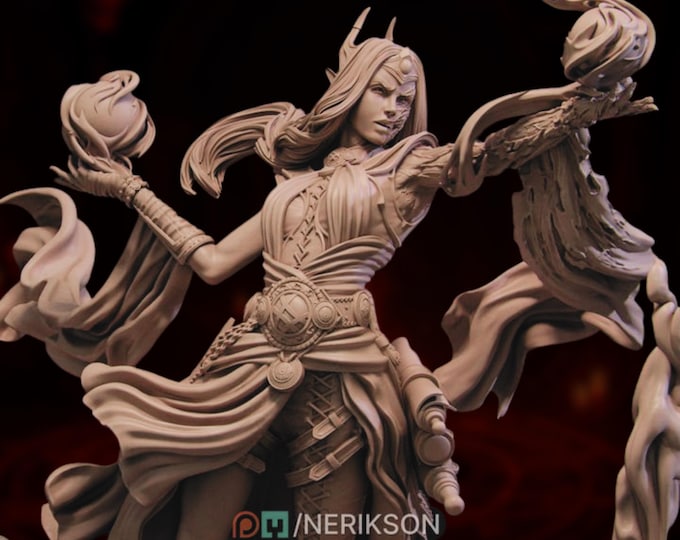 Arcane Sorceress Sculpture | Fantasy Magic Caster Statue | Flowing Robes Display Model | By Nerikson