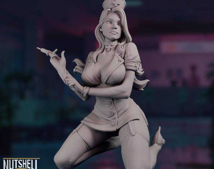 Sexy Nurse Resin Model | Pinup Nurse with Syringe | 75mm 90mm 120mm SFW NSFW Variants | By Nutshell Atelier