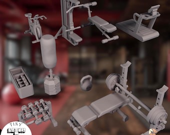 Gym Terrain Set | Modern Fitness Center Scatter | 28mm 32mm RPG Scenery | Tiny Furniture