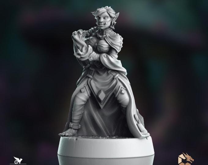 Orc Warlock Miniature: Cloaked Hexcaster with Fiery Magic