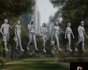 Young People Mini | Casual Men and Women Miniatures | Walking Figure Set by 3Dimontis