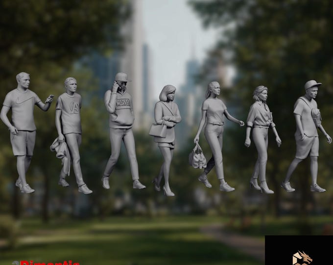 Young People Mini | Casual Men and Women Miniatures | Walking Figure Set by 3Dimontis