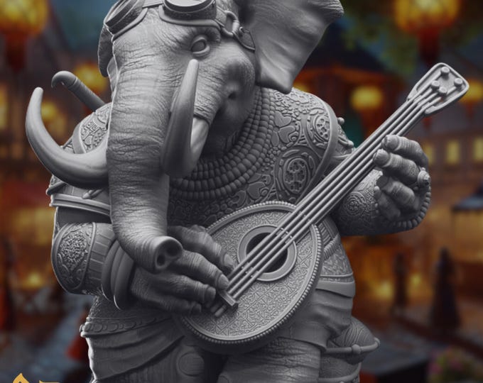 Loxodon Bard Mini | Seated Gentle Giant Lore Bard Miniature for Roleplaying Games | By DM Stash