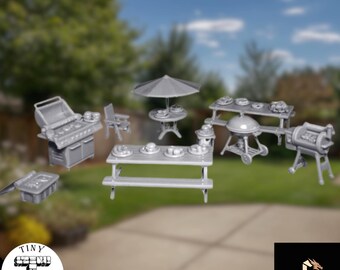 Backyard BBQ Terrain Set | Modern Suburban Scatter Scenery | 28/32mm Tabletop Props | Tiny Furniture