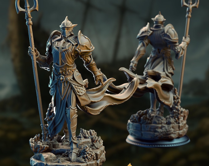 Ocean Genasi Paladin Miniature | Underwater Knight Mini | Trident Wielding Ocean Warrior | By DM Stash