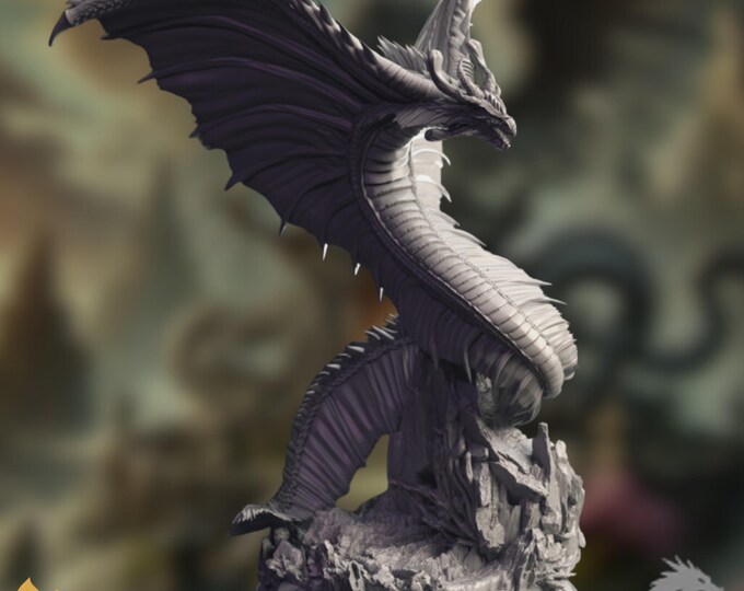 Adult Mana Wyrm Mini | Arcane Dragon Miniature | Huge Magic Serpent Boss | By DM Stash