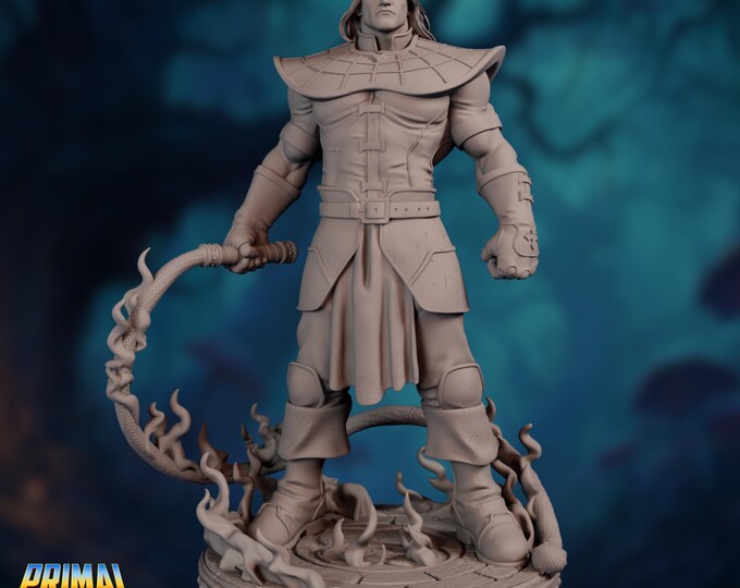 Eldritch Knight Fighter Miniature | Dark Champion with Fiery Whip | 32–75mm | By Primal Collectibles | By Primal Collectibles