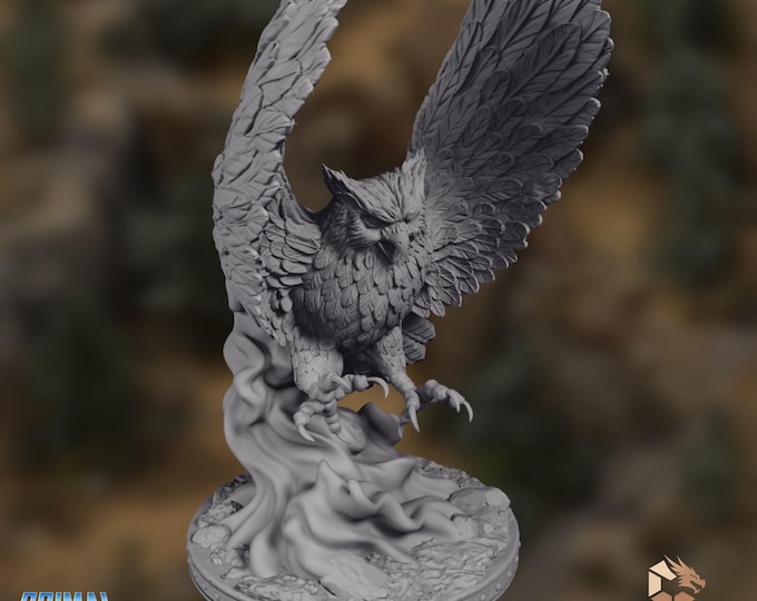 Owl Mini | Druid Familiar Miniature | Woodland Beast with Wings Spread | By Primal Collectibles