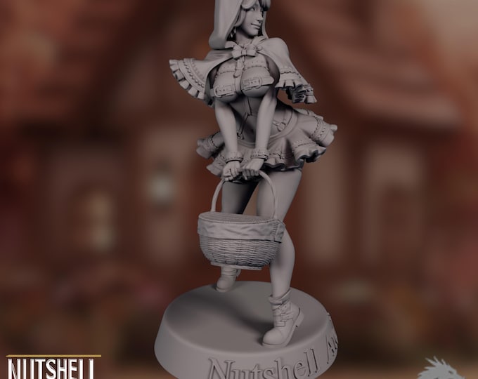 Red Riding Hood Inspired Mini | Fantasy Pinup Resin Figure | SFW & NSFW Options | Nutshell Atelier