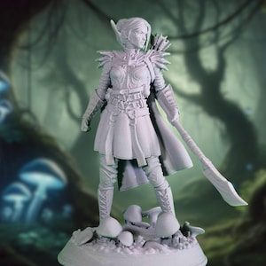Female Dark Elf Ranger Miniature | Drow Warrior TTRPG Mini | 32mm, 40mm, 54mm 75mm Resin Mini | Polearm Fighter By DM Stash