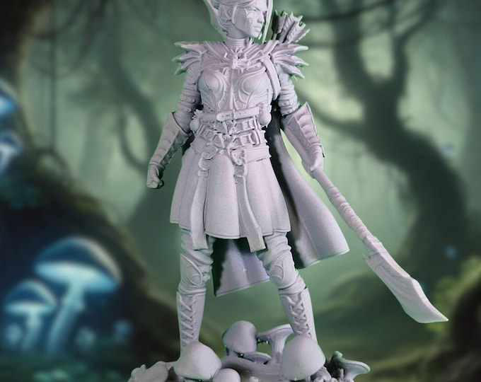 Female Dark Elf Ranger Miniature | Drow Warrior TTRPG Mini | 32mm, 40mm, 54mm 75mm Resin Mini | Polearm Fighter By DM Stash