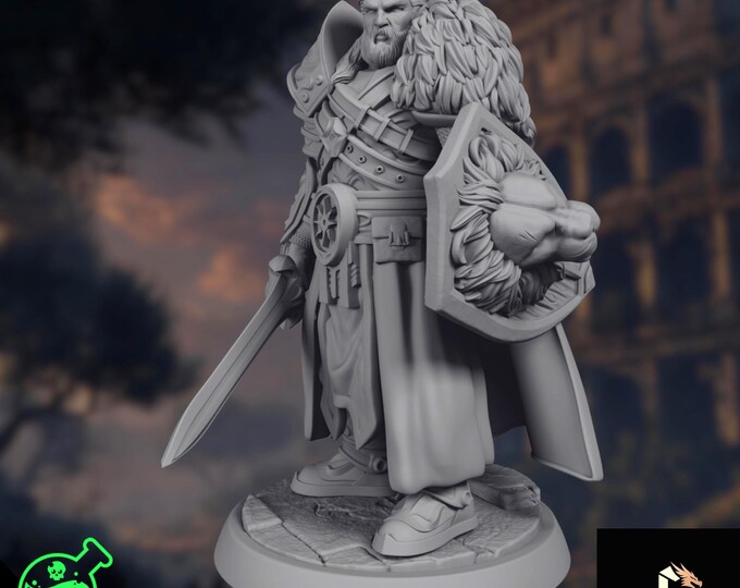 Human Paladin Mini | Lion Shield Knight Miniature | Oath of Glory with Sword | TPK Labs
