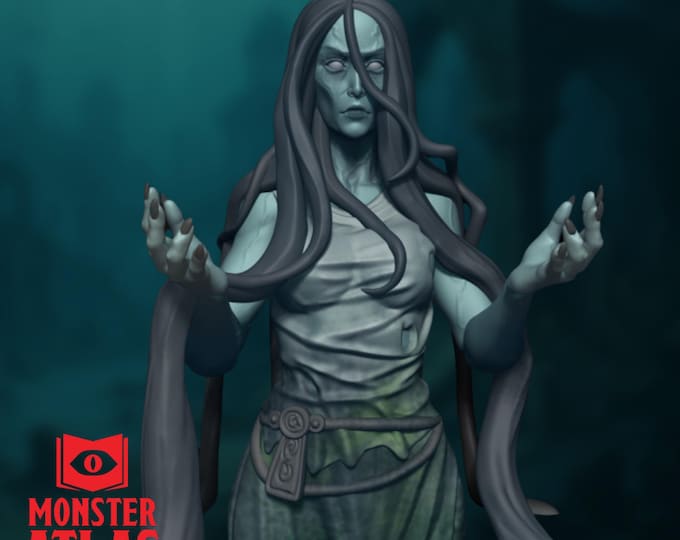 Drowned Maiden | Lady of the Lake Mini | Haunted Sea Widow Witch Miniature for Ocean Horror | By Monster Atlas
