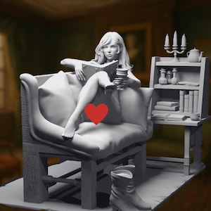 Unwinding Female Wizard Mini | NSFW Sorceress at Home with Spellbooks and Wine | Resin Model Diorama Kit | By 3Darts