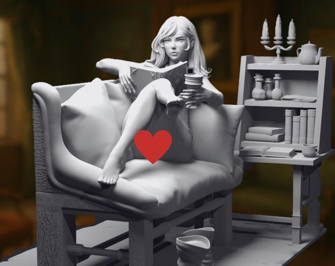 Unwinding Female Wizard Mini | NSFW Sorceress at Home with Spellbooks and Wine | Resin Model Diorama Kit | By 3Darts