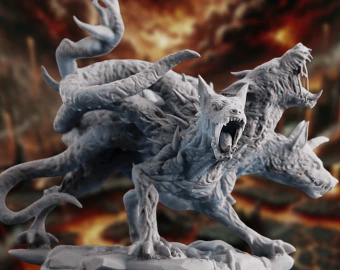 Three-Headed Cerberus Mini | Hellhound | Demon Dog | Cemetery Guardian Miniature | By DM Stash