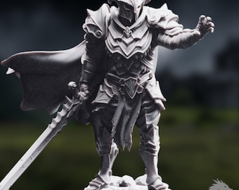 Dark Paladin Mini | Horn-Crowned Armored Warrior Miniature | 32mm–75mm Scenic Base Fantasy | By DM Stash